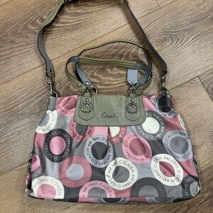 Coach Pink and Gray Signature Shoulder Bag